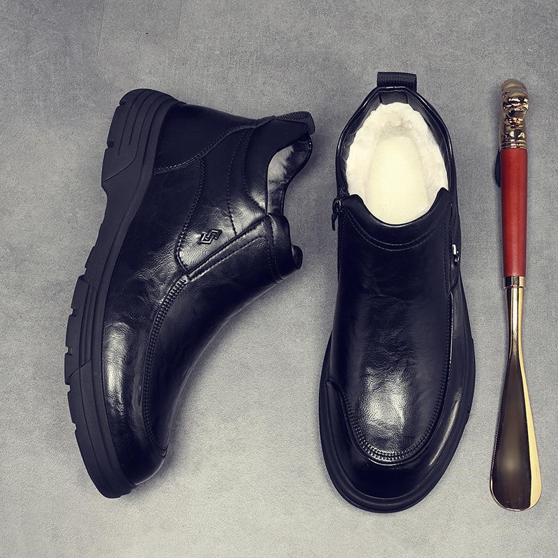 男士棉鞋中老年真皮男式冬季保暖加绒加厚牛皮防滑真皮爸爸皮棉鞋