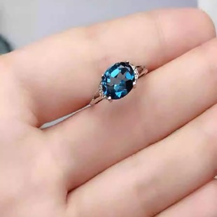 高品质天然伦敦蓝托帕石戒指女款日韩潮款蓝宝石水晶指环白金色
