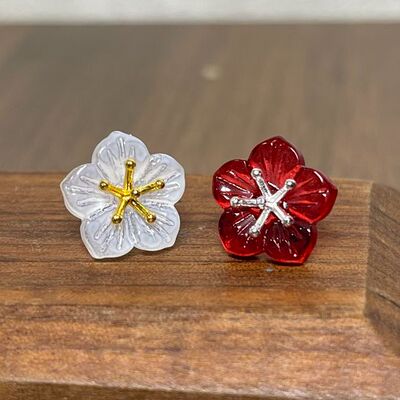 新中式复古梅开五福红白色石耳钉女款典雅古朴小众气质耳坠女士款