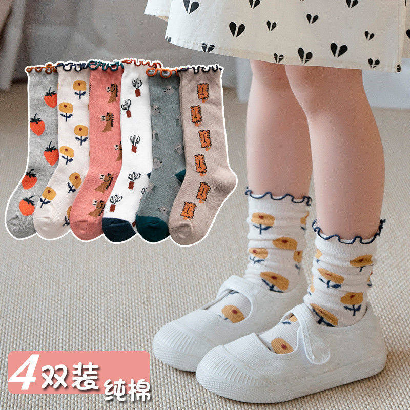女童堆堆袜纯棉儿童松口木耳边学生潮袜中筒宝宝袜子夏春秋季薄款