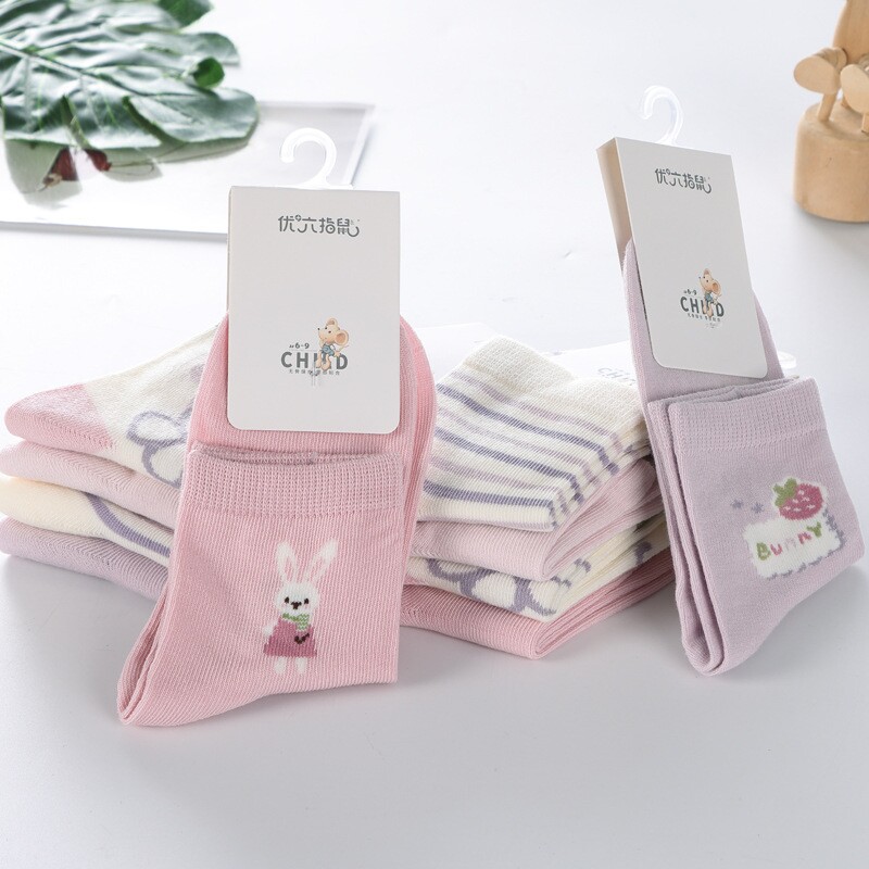无骨缝合六指鼠春夏网眼薄款女童袜子中大童儿童卡通纯棉袜中筒袜