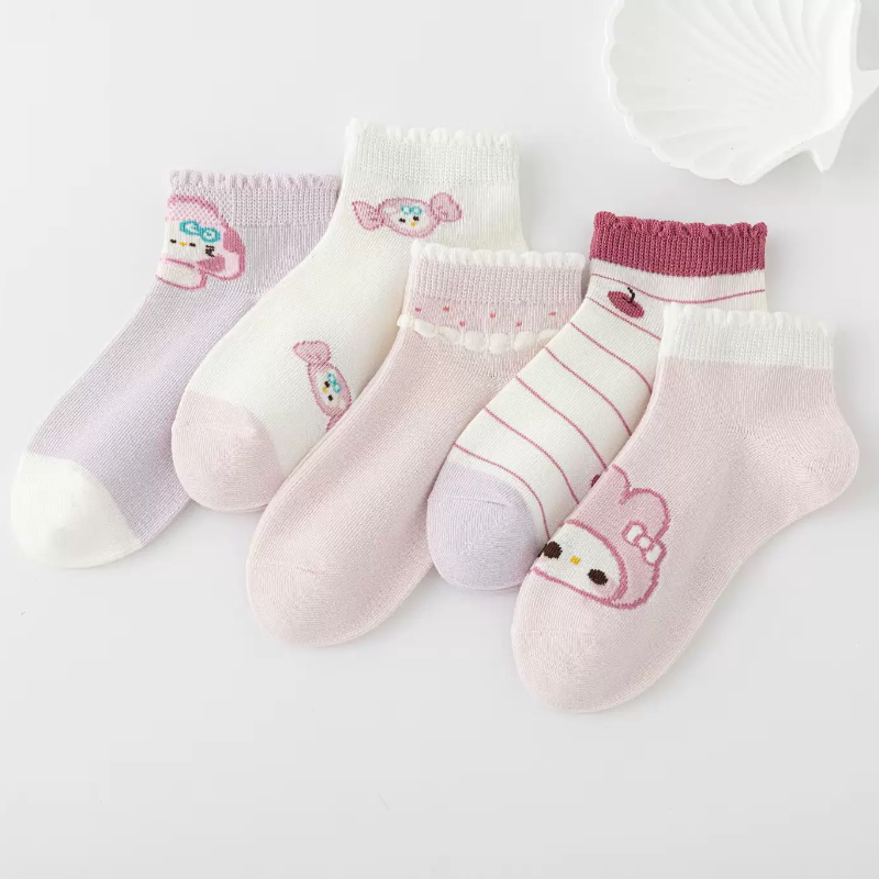 六指鼠女童袜子春款纯棉儿童短袜女孩宝宝中筒袜夏季薄款网眼船袜