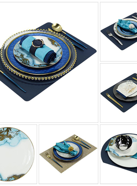 西餐餐具盘子套装牛排刀叉勺蓝色系高级感网红饰品样板间餐桌摆件