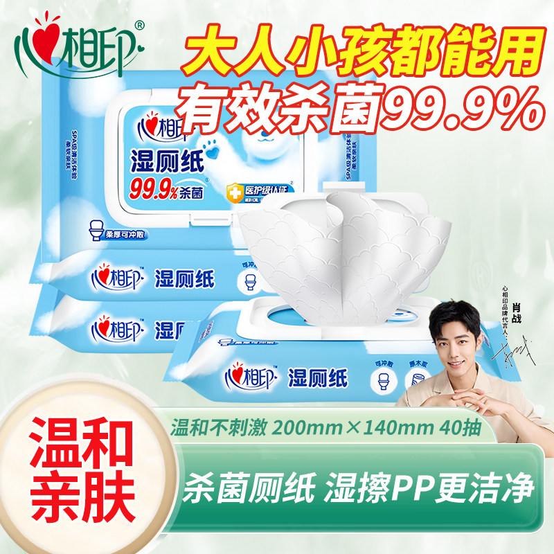 心相印湿厕纸杀菌洁厕无刺激擦屁屁私处湿巾纸40抽10包如厕便携装