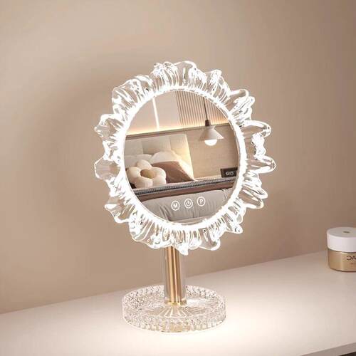 太阳花亚克力底座化妆镜发光led镜子LED台式桌面卧室梳妆台梳妆镜