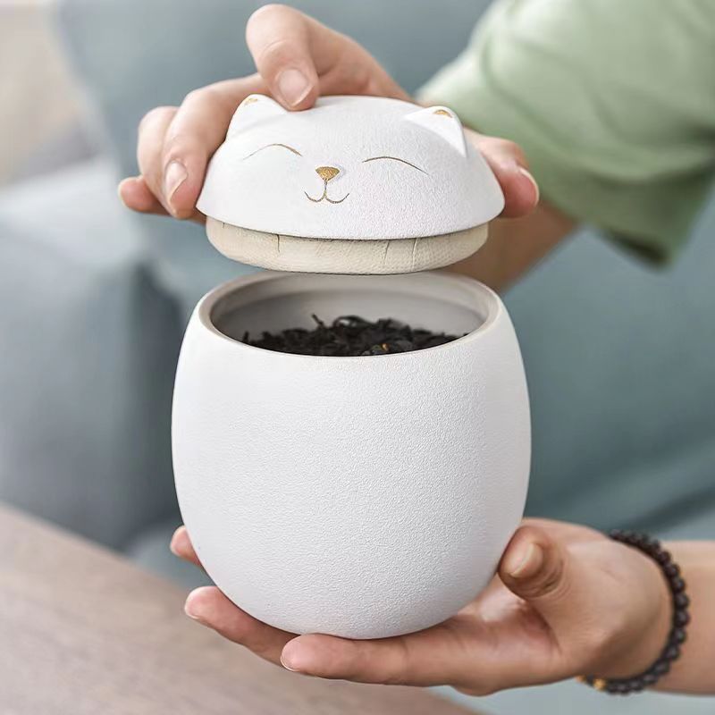 陶瓷萌猫茶叶罐小号便携