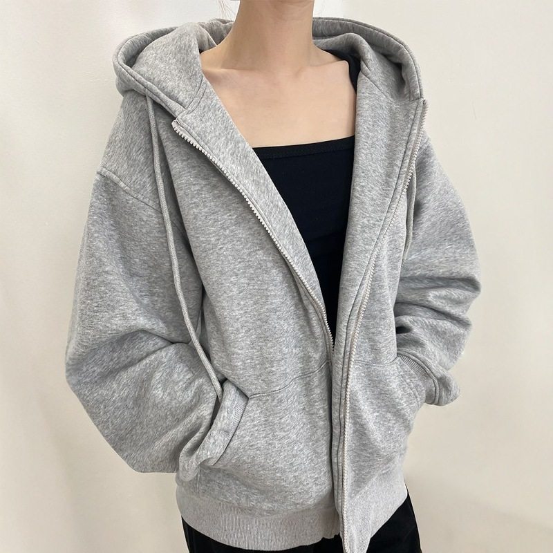 灰色连帽卫衣女冬季加绒加厚高级感2026宽松绒衫韩系开衫外套上衣,女装/女士精品,卫衣/绒衫,淘宝优惠券,粉丝福利购,淘宝优惠卷