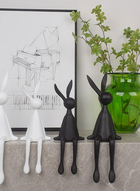 轻奢高档黑兔子坐姿摆件客厅玄关书房电视柜酒柜背景墙桌面装饰品