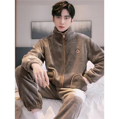 美梦加厚珊瑚绒睡衣男秋冬季长袖加厚加绒法兰绒男款春秋可外穿家