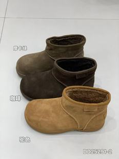 EOS短筒加绒雪地靴女2025冬季新款真皮羊羔毛休闲圆头勃肯棉鞋潮