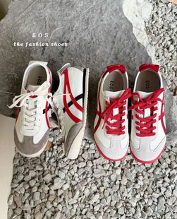 EOS德训鞋女2026春季新款韩版百搭真皮平底休闲鞋系带运动阿甘鞋