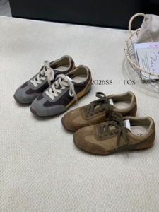 EOS真皮德训鞋女2026秋季新款系带复古撞色百搭轻便运动休闲板鞋
