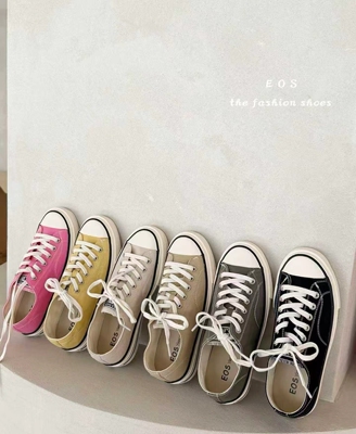 EOS女鞋2026春季新款韩版百搭帆布鞋平底舒适系带学生休闲板鞋