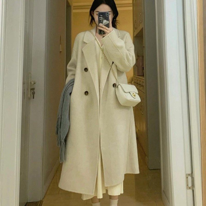 羽绒服内胆加厚羊绒呢子大衣女加长款2024新款冬季高级感毛呢外套