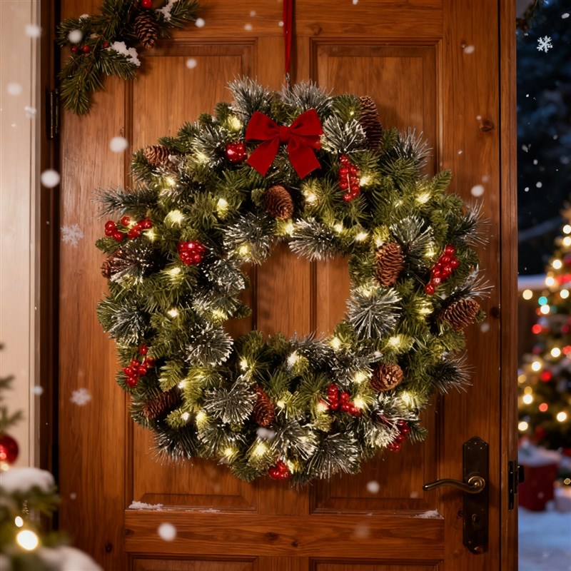 圣诞花环圣诞节装饰花圈门挂橱窗道具场景布置装饰品挂件松果藤条
