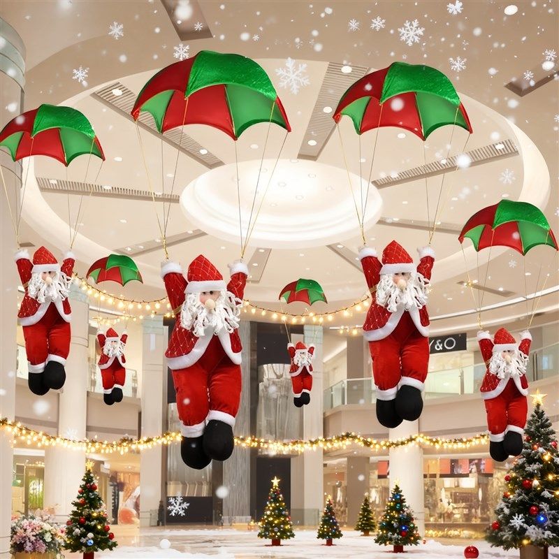 christmas装饰品圣诞节悬挂降落伞老人吊顶氛围布置挂件超市商场