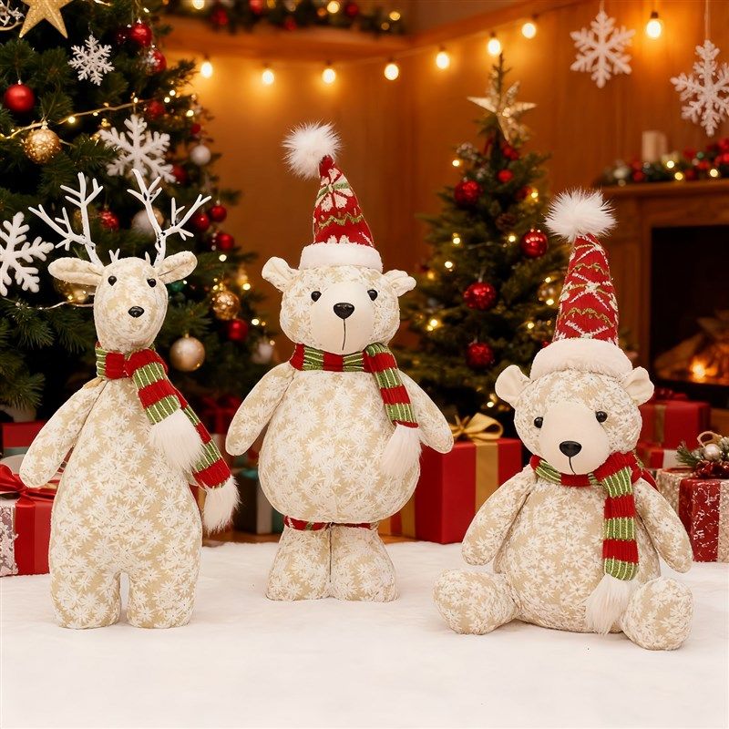 圣诞鹿摆件Christmas装饰玩偶圣诞熊娃娃公仔主题毛绒橱窗堆头立