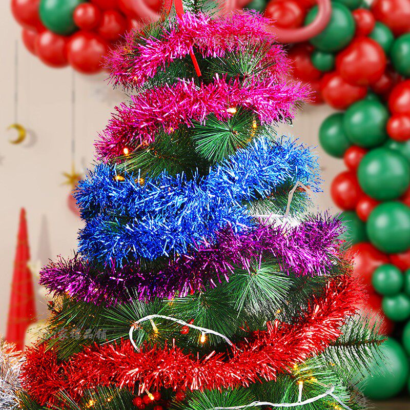 圣诞彩带2021圣诞节店内装饰元旦办公室家庭餐厅大门彩色毛条彩条