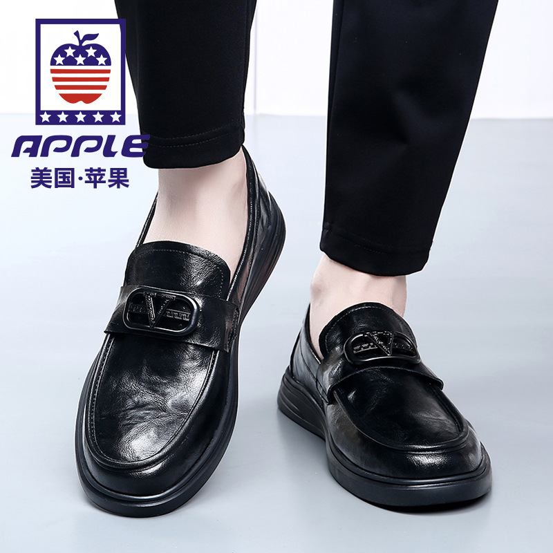 苹果/APPLE全皮豆豆鞋透气真皮软底软面一脚蹬乐福鞋休闲皮鞋男鞋