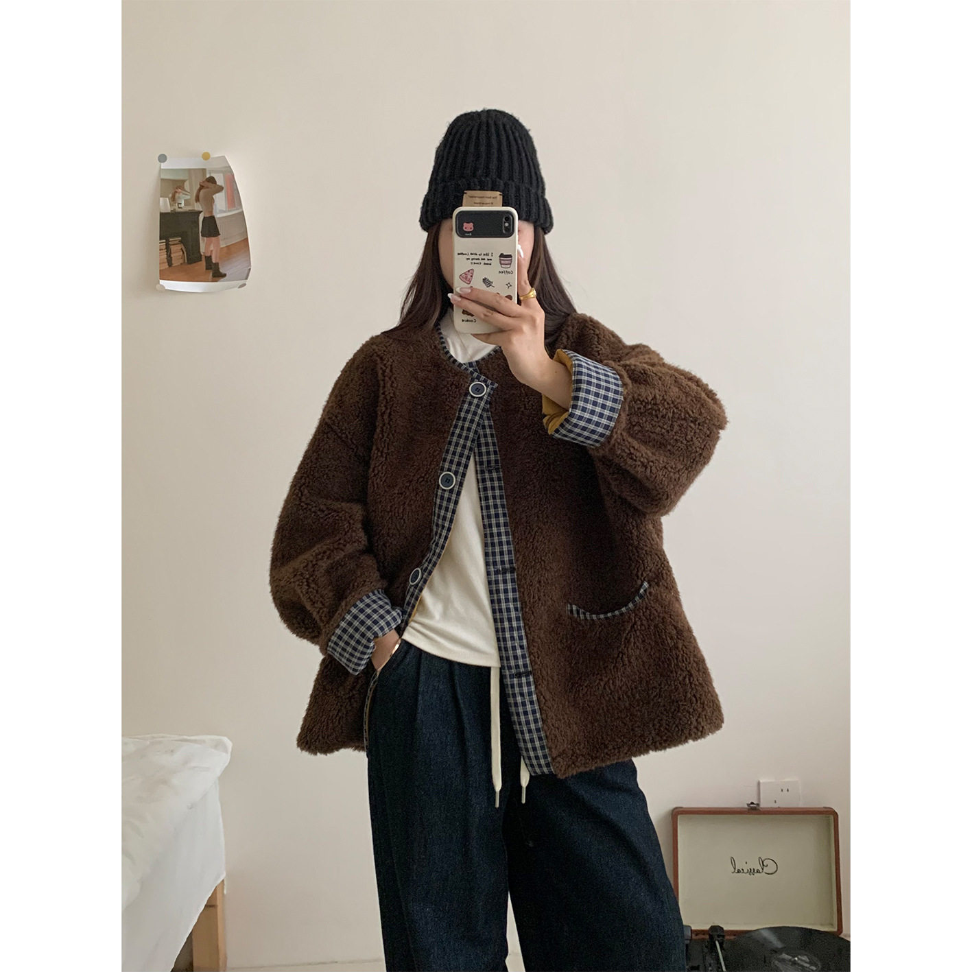 秋冬季新款暖呼呼拼接格子羊羔绒外套宽松百搭加厚棉衣女ZT,女装/女士精品,羊绒衫,淘宝优惠券,粉丝福利购,淘宝优惠卷