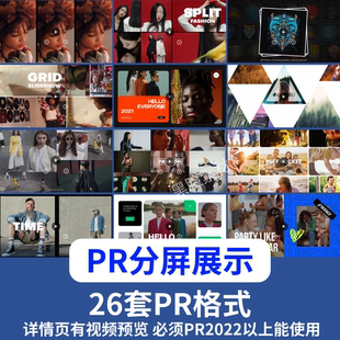 PR分屏模板插件视频剪辑二三四六九十六多屏创意效果模板预设素材