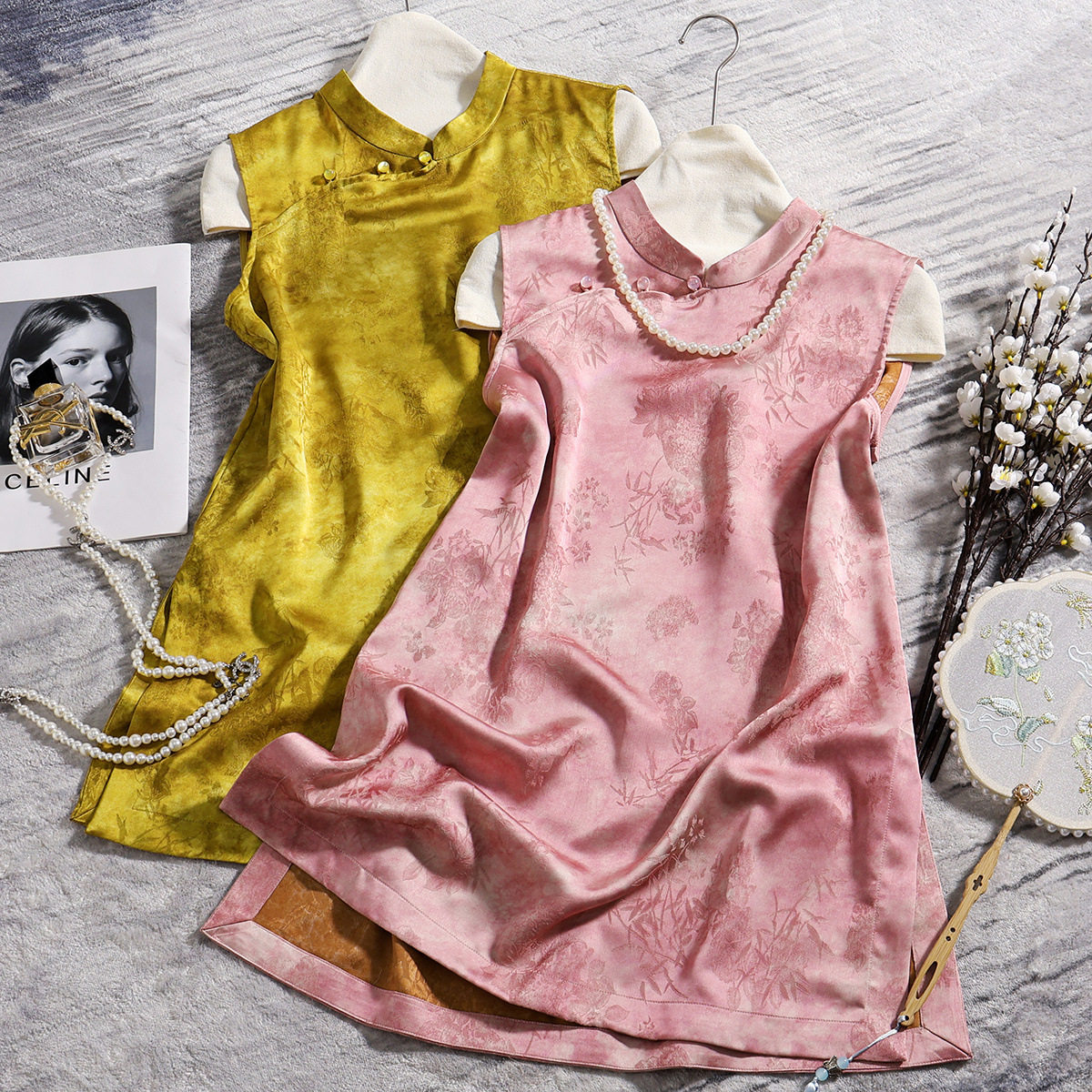 深圳南油25新款真丝香云纱提花新中式国风旗袍显瘦减龄中长款上衣