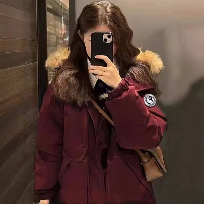 枣红色情侣工装羽绒棉服派克服女学生短款2025冬季小个子加厚外套