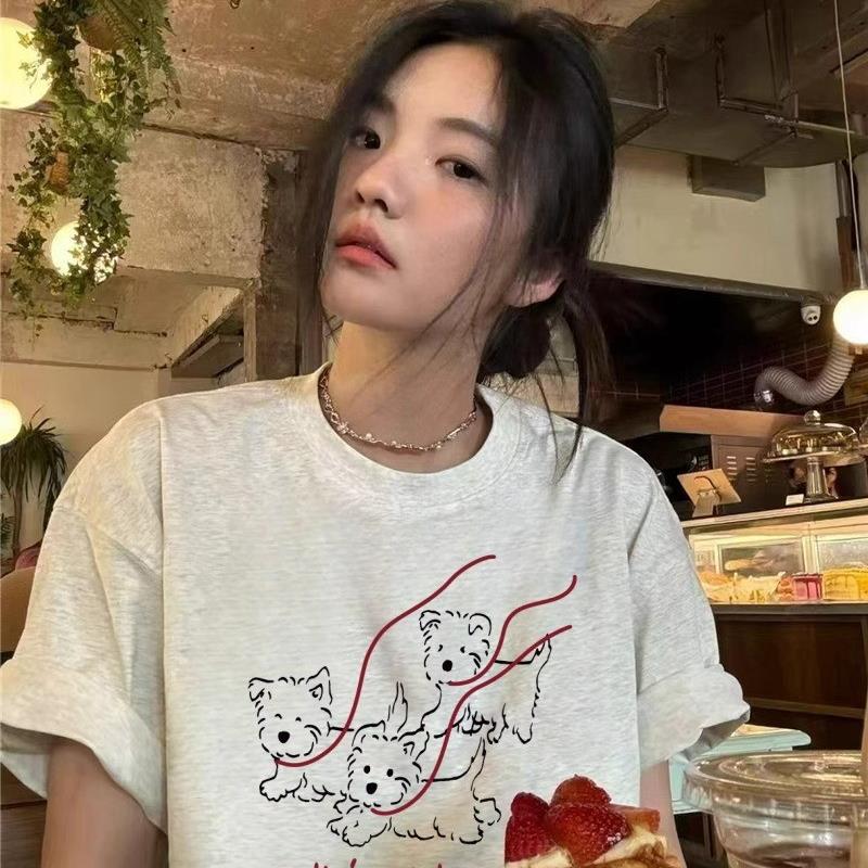 2025夏季新款爆款重磅纯棉短袖t恤女设计感小众美式宽松半袖上衣