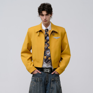 飞上来FACEONLAB原创精仿羊毛短款拉链翻领极简男装外套长袖夹克