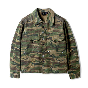 今日青年FACEONLAB 做旧破坏迷彩衬衫外套 潮流上衣 原创设计