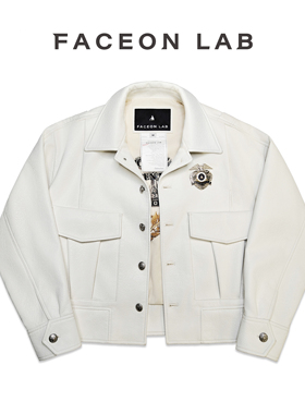 FACEONLAB一墙之隔骑警勋章皮夹克原创设计师款皮衣