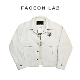 FACEONLAB一墙之隔骑警勋章皮夹克原创设计师款皮衣