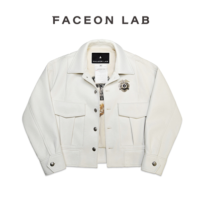 FACEONLAB一墙之隔骑警勋章皮夹克原创设计师款皮衣