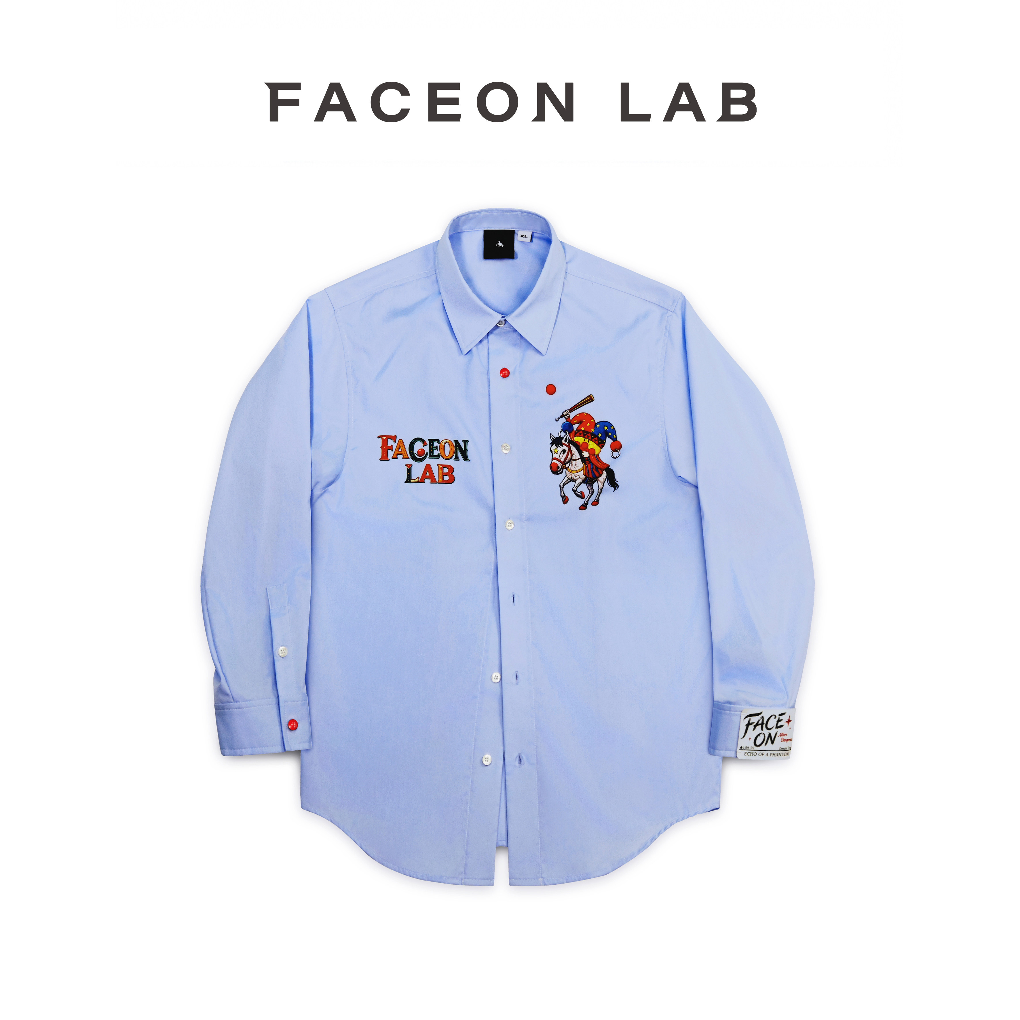 FACEONLAB乔克劳伦小丑图案原创款设计印花长袖休闲翻领男女衬衫图片