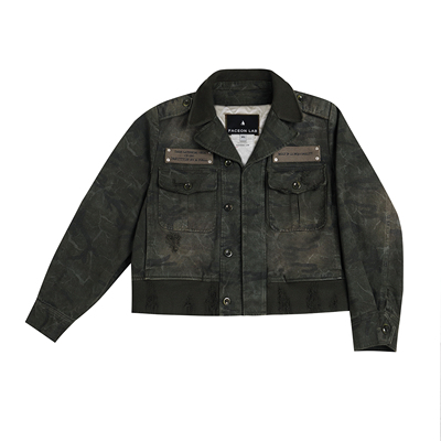 今日青年FACEONLAB p37 战损夹克工装翻领棉服设计师款外套军绿色