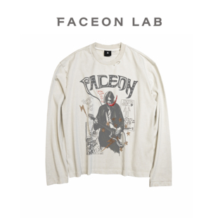 FACEONLAB科本日记摇滚长袖T恤美式高街潮流设计师涂鸦印花打底衫