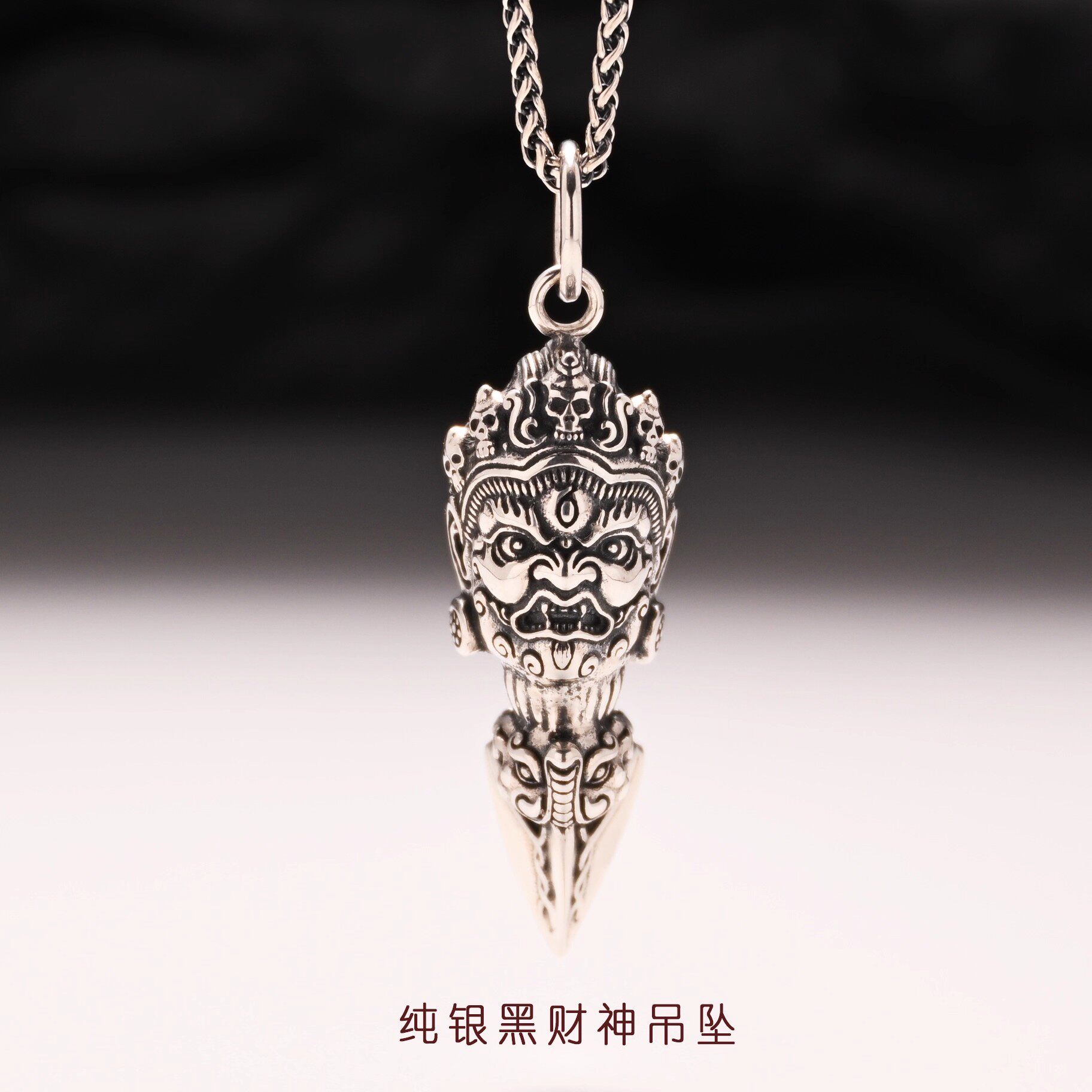 S925纯银大黑天十字金刚杵吊坠藏式复古六字真言降魔杵男女款项坠
