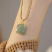盛世长安且末蓝和田玉银镀金扣头吊坠小方糖块项链送礼闺蜜无事牌