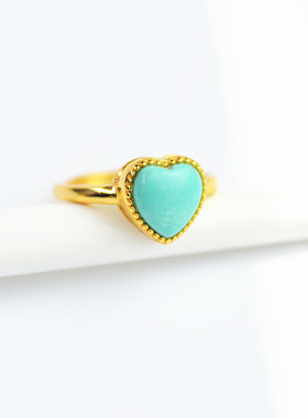 S925银镀金镶嵌仿天然绿松石戒指