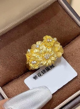 古法金繁花锦簇雏菊戒指女复古宫廷风点钻轻奢精致气质时尚指环