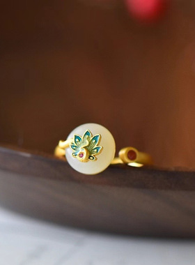 凤凰耳坠戒指吊坠套装和田玉平安扣古风配汉服名族风925纯银镶嵌