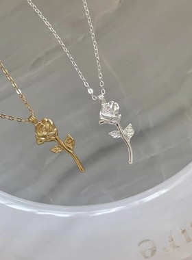 S925纯银玫瑰花简约气质ins网红项链轻奢小众设计