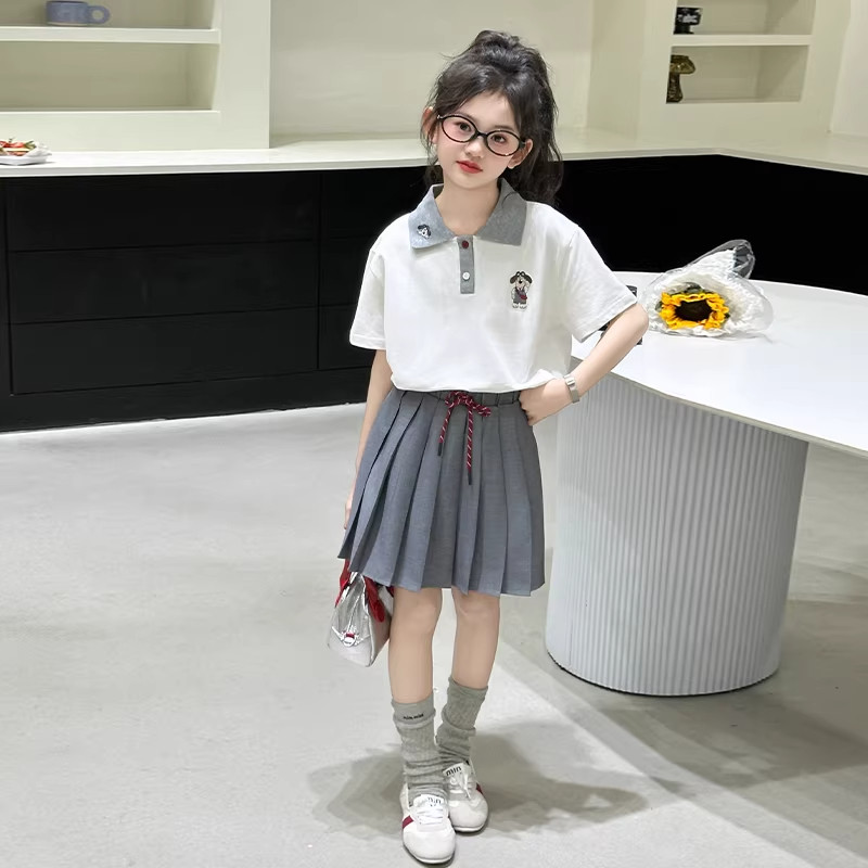 DWDZ女童POLO衫套装2026新款儿童T恤裙子短袖百褶裙女大童夏装潮