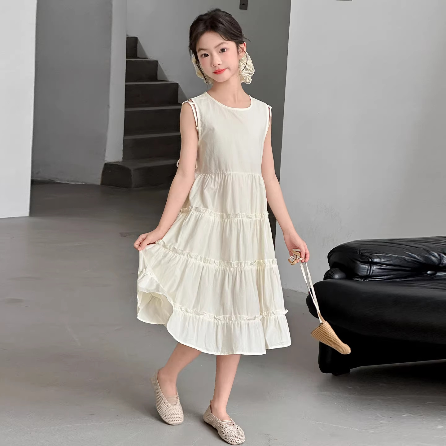 DWDZ女童纯色连衣裙2026夏季新款背心裙女大童夏装儿童蛋糕裙潮