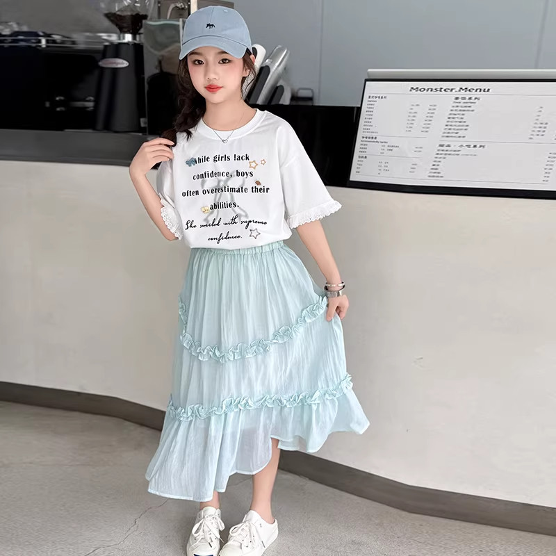 DWDZ女童夏季半身裙套装新款儿童短袖T恤半裙女大童洋气裙子夏装