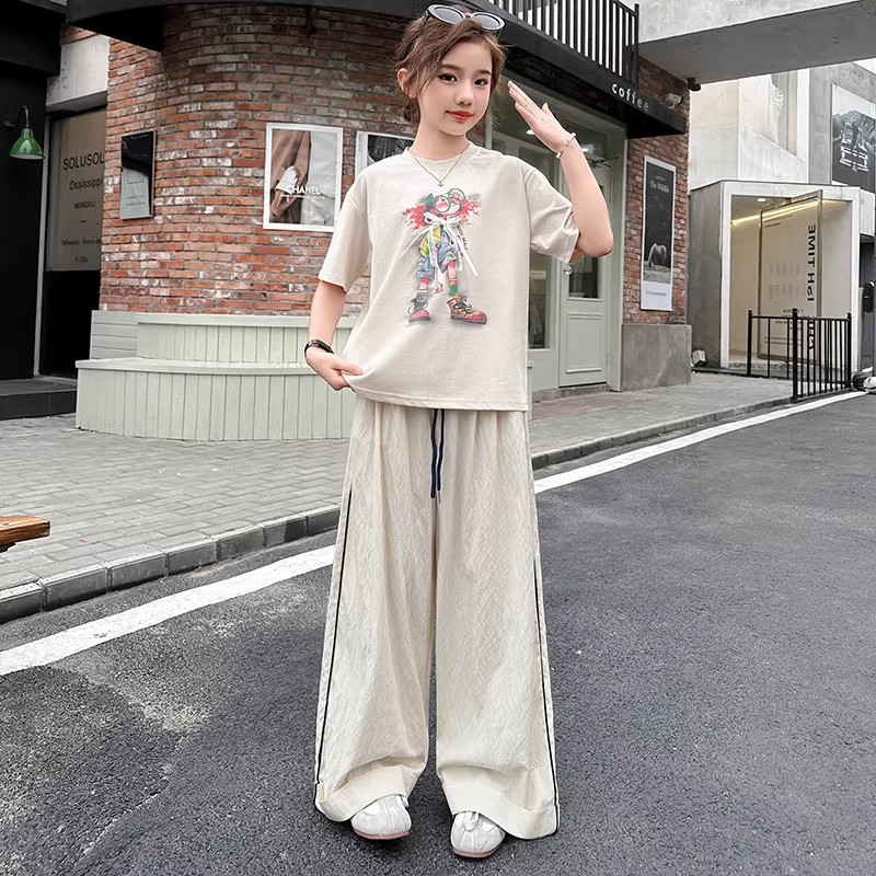 DWDZ女童短袖阔腿裤薄款套装2026新款女大童春夏装儿童上衣裤子