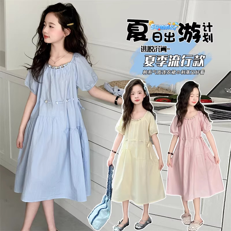 DWDZ连衣裙2026新款女大童洋气长裙夏季收腰儿童裙子女孩棉布夏装