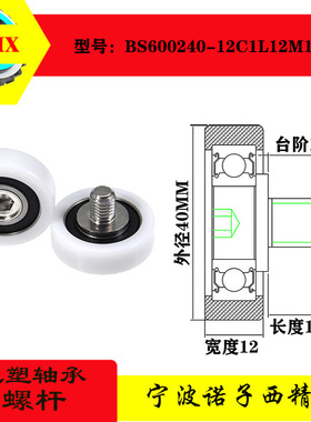 厂家直销包塑轴承带不锈钢螺杆塑料尼龙滚轮BS600240-12C2L12M10