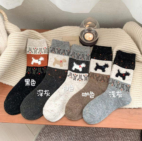 复古费尔岛袜子女中筒秋冬加厚保暖长袜堆堆袜毛绒袜诸暨袜业oc