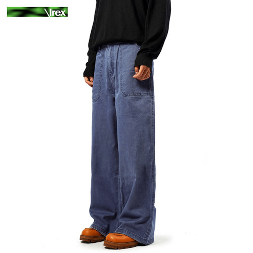 ERL风格蓝色水洗法国工装裤